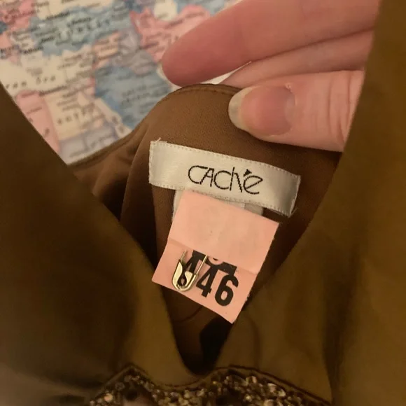 Y2K Brown Silk Halter Tank Top- Beaded, Vintage - Picture 6 of 8